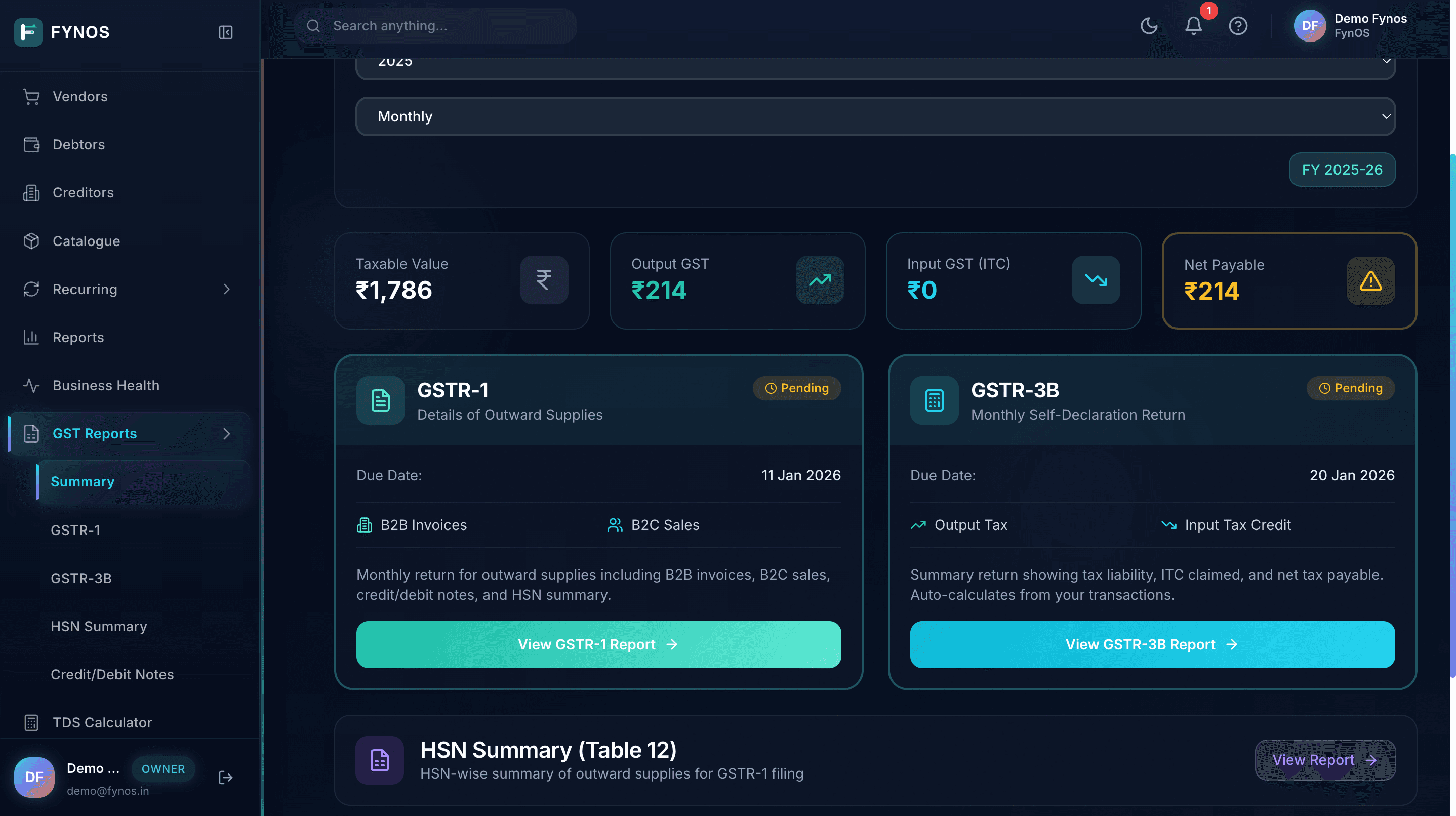 FynOS GST summary preview
